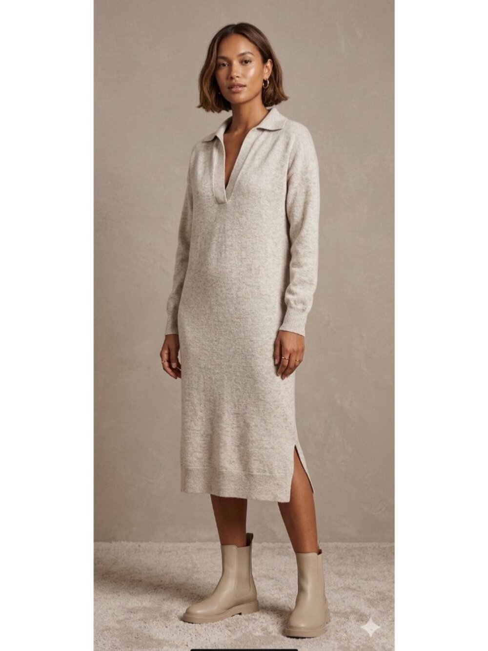 Aritzia Wilfred Shayda Midi Sweater Dress Beige Size XXS Neutral Minimalist Cute